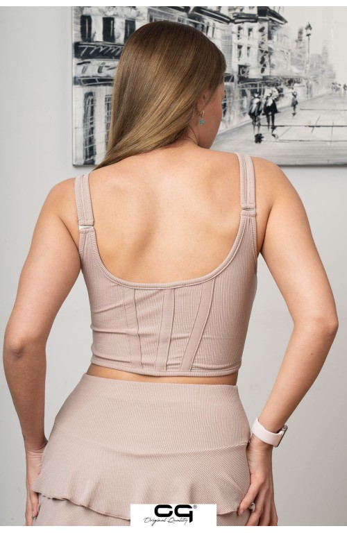 Şerit Korse Crop Top Bej