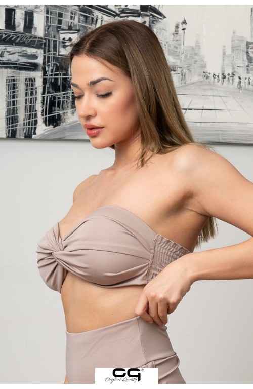 Straplez Crop Top Büstiyer Bej