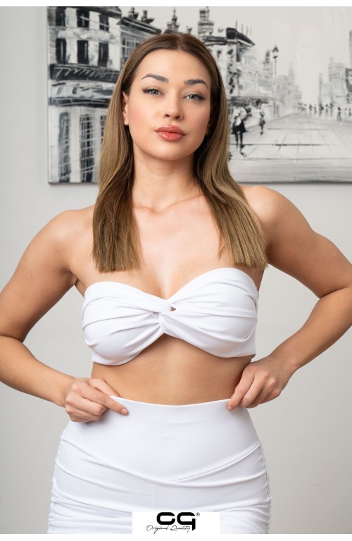 Straplez Crop Top Büstiyer Beyaz