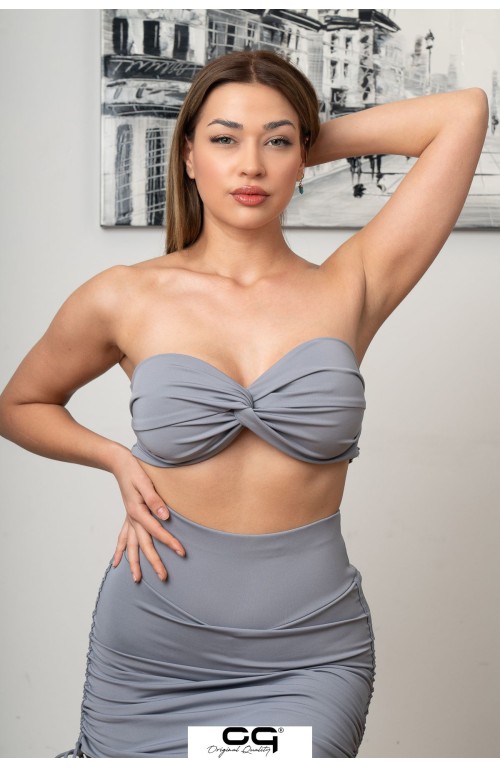 Straplez Crop Top Büstiyer Gri