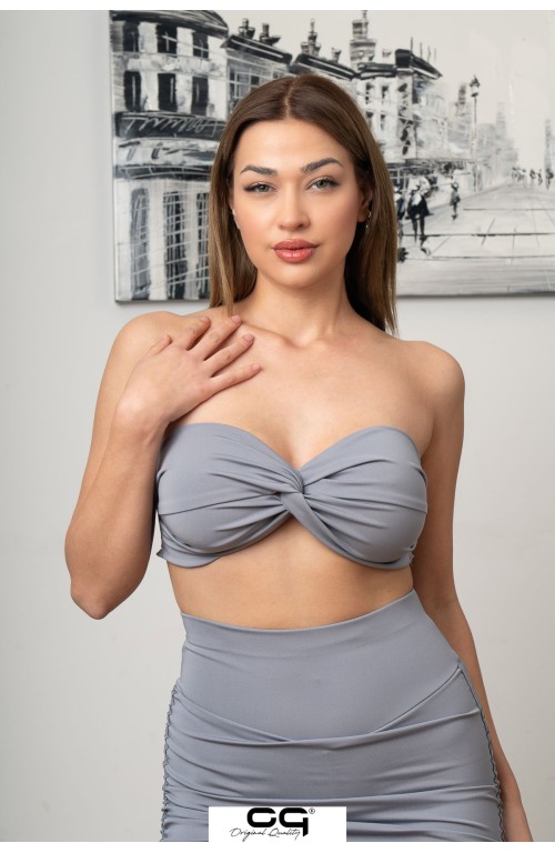 Straplez Crop Top Büstiyer Gri