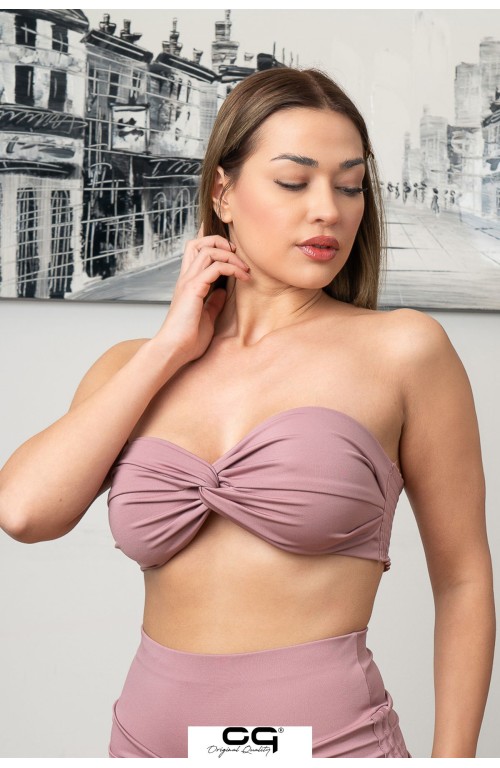 Straplez Crop Top Büstiyer Gül Kurusu