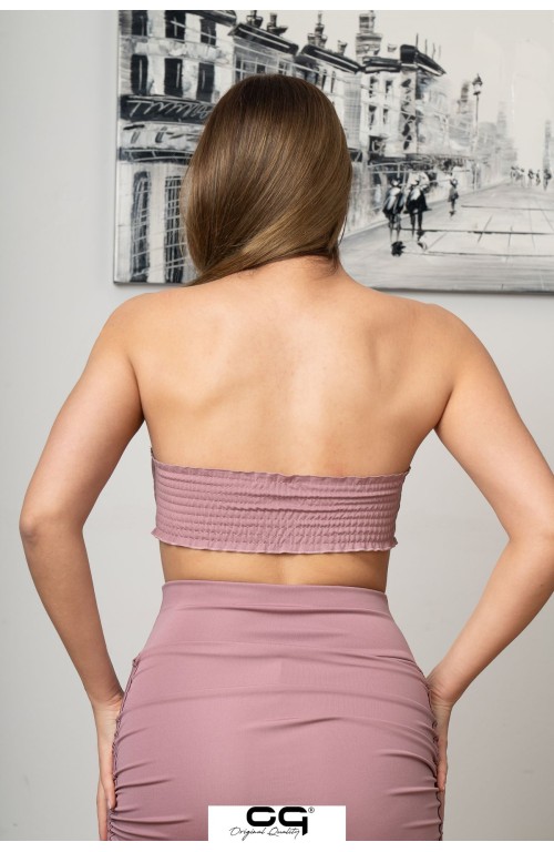 Straplez Crop Top Büstiyer Gül Kurusu