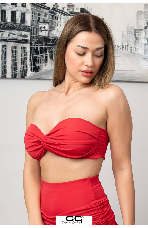 Straplez Crop Top Büstiyer Kırmızı