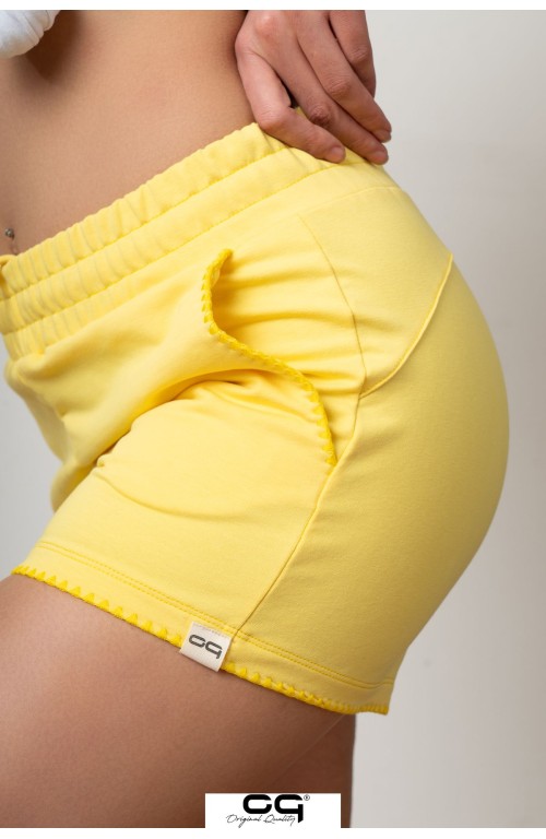 Özel Dikişli Kadın Şort %90 Cotton Sarı