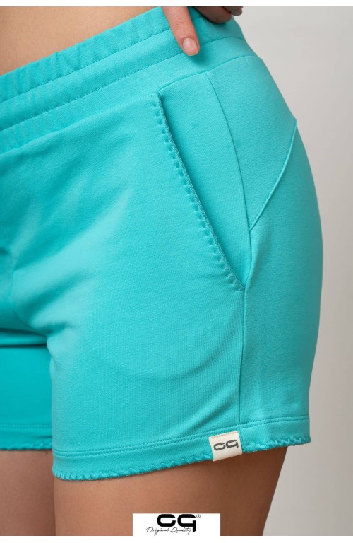 Özel Dikişli Kadın Şort %90 Cotton Turkuaz