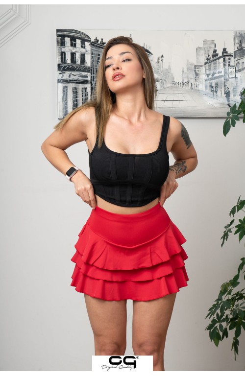 Toparlayıcı Mykonos Lambada Katlı Şortlu Etek Kırmızı