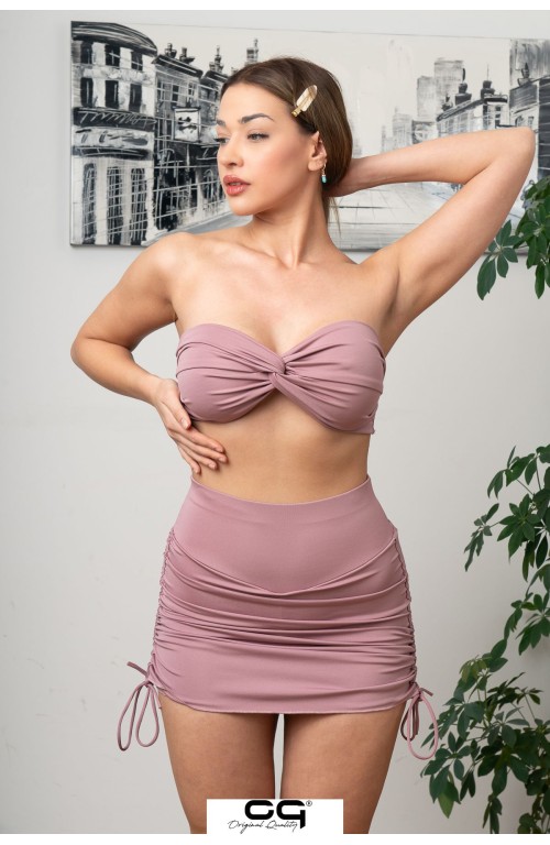 Toparlayıcı Yandan Büzgülü Şortlu Etek Gül Kurusu