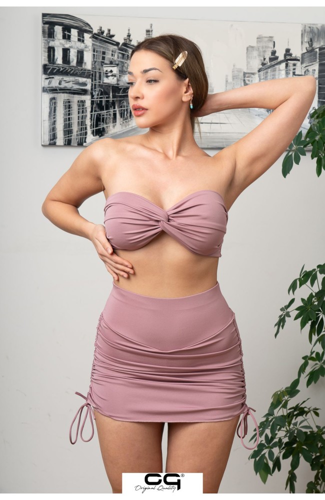 Toparlayıcı Yandan Büzgülü Şortlu Etek Gül Kurusu